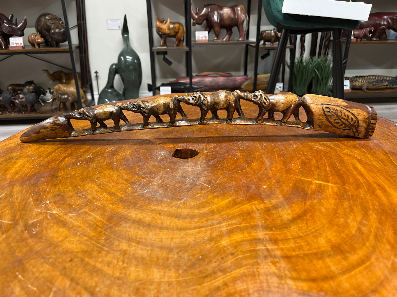 Hand Carved Stunning Intricate Elephant Family on a Tusk