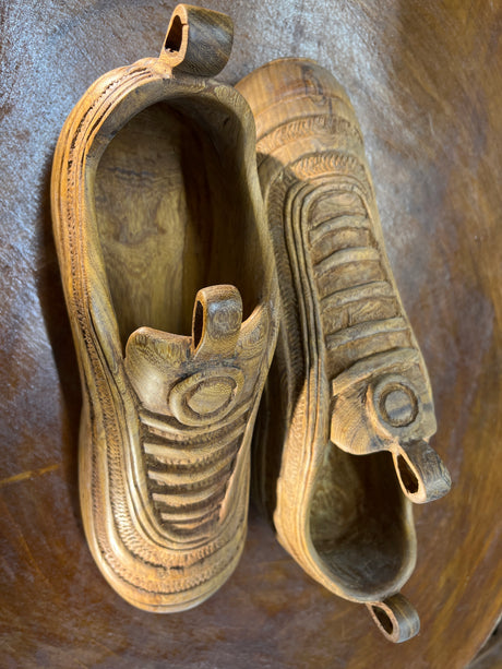 Pair of Nike Air Max 97 V1.1 Hand Carved Mahogany Display Piece