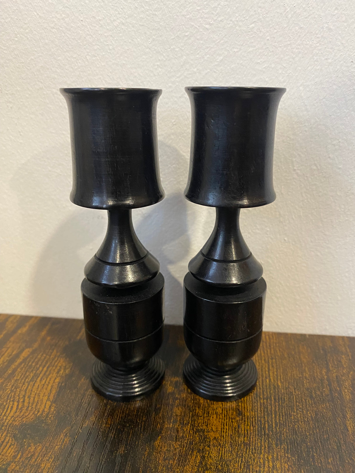 Pair of Handmade Ebony Candle Holders