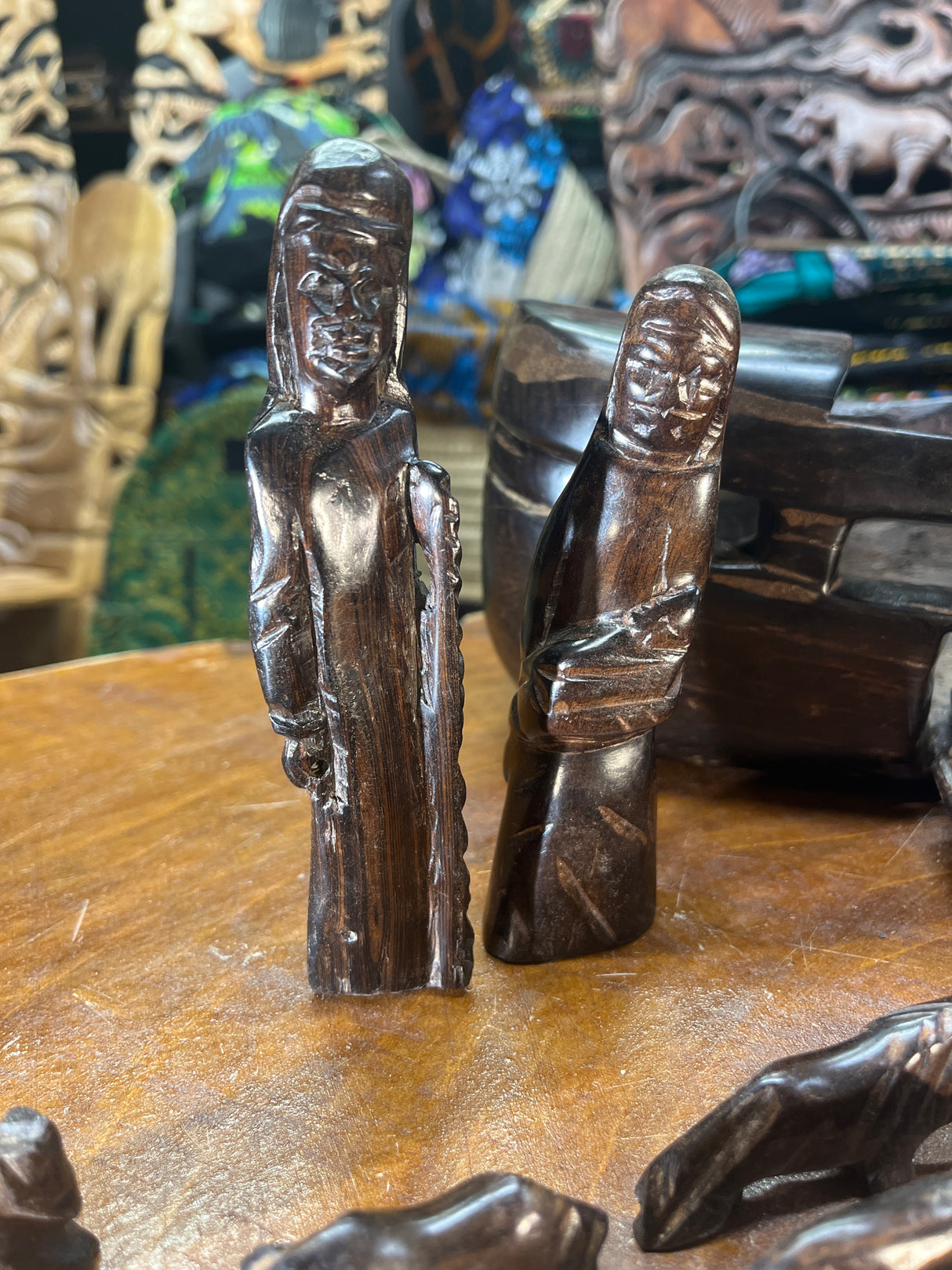 Hand Carved Ebony Noah’s Ark With Animals and Noah and Spouse