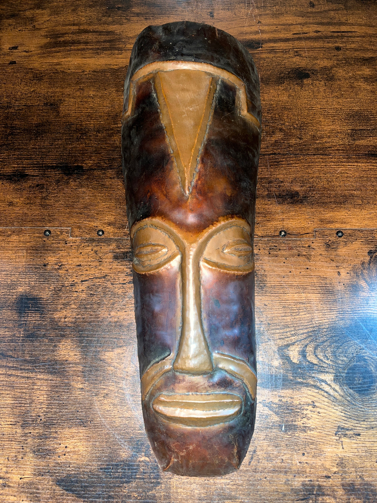 Set of Two Handmade Tribal Copper Masks