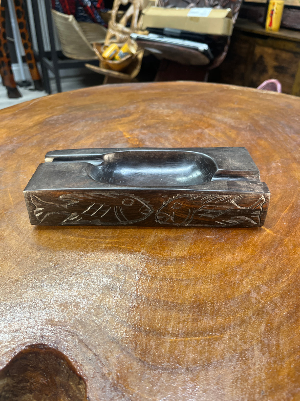 Ebony Handmade Fish Design Wooden Ashtray