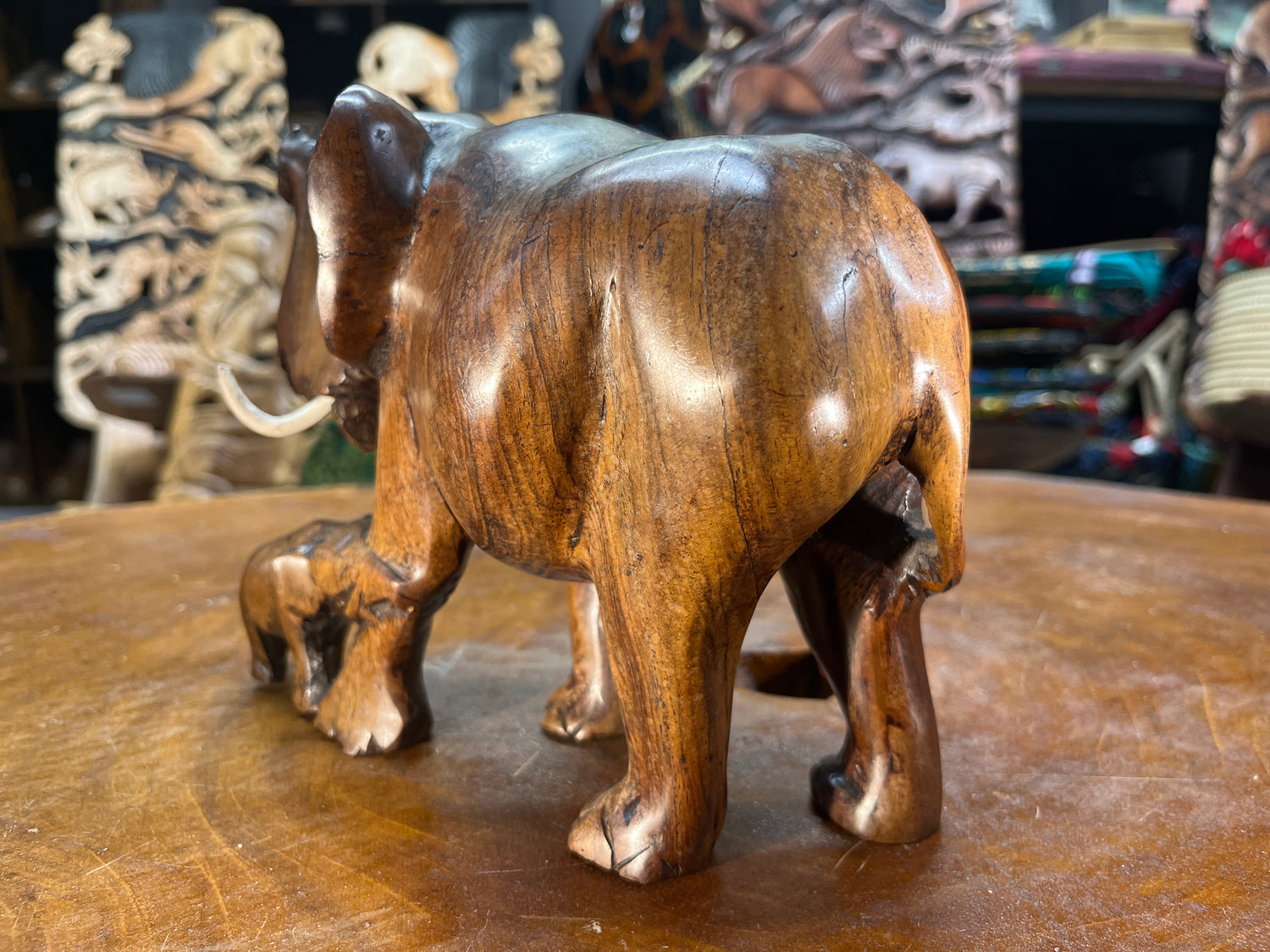 Hand Carved Wooden Elephant and Baby Malawi (Large)