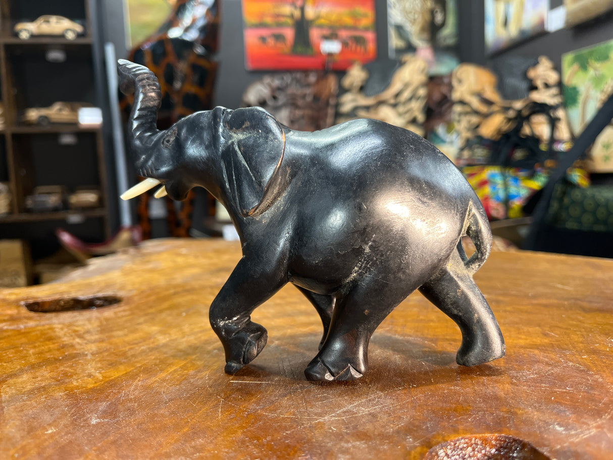 Hand Carved Ebony Elephant Striking Pose