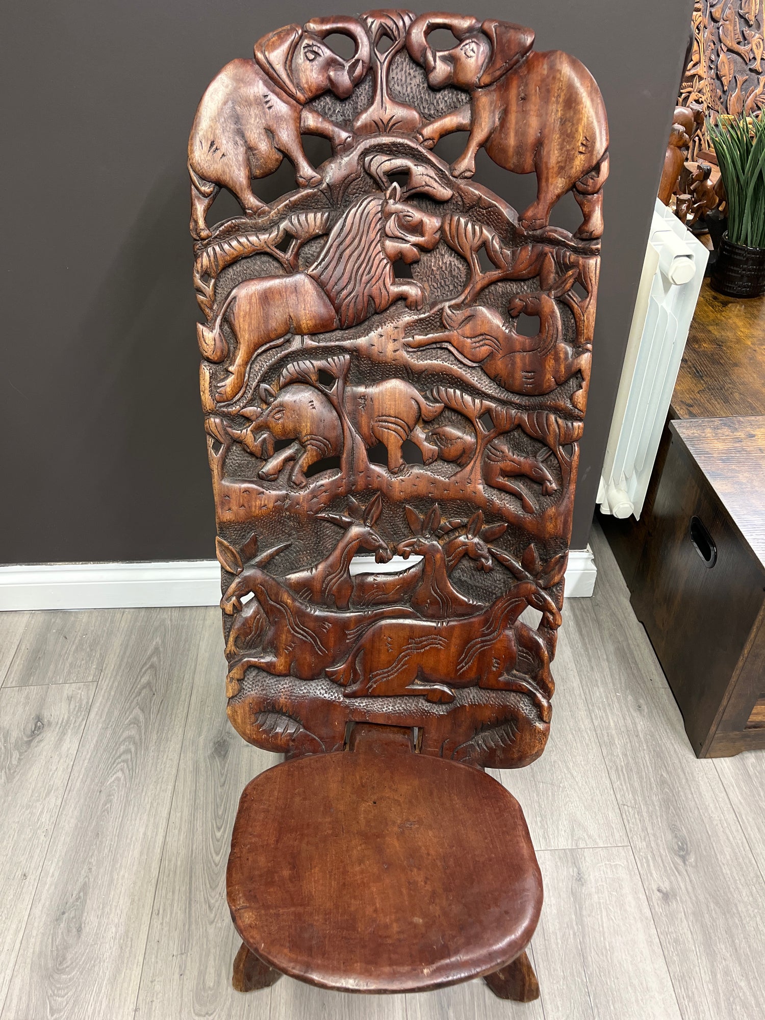Large Functional Hand Carved Malawian Animal Story Chair