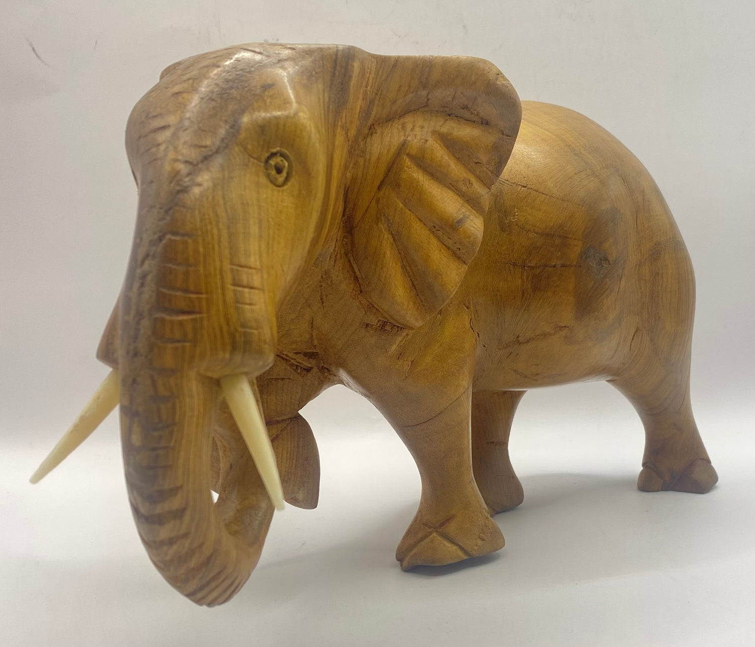 Hand Carved Ebony Elephant Striking Pose
