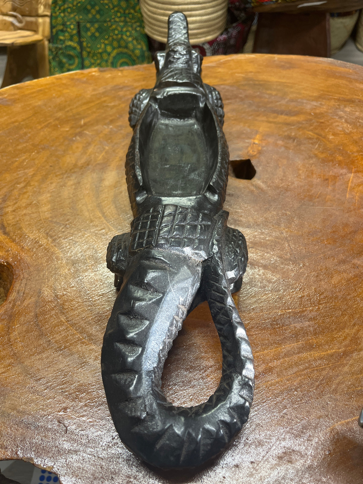 Hand Carved Stunning Ebony Crocodile With Coin / Jewellery Dish