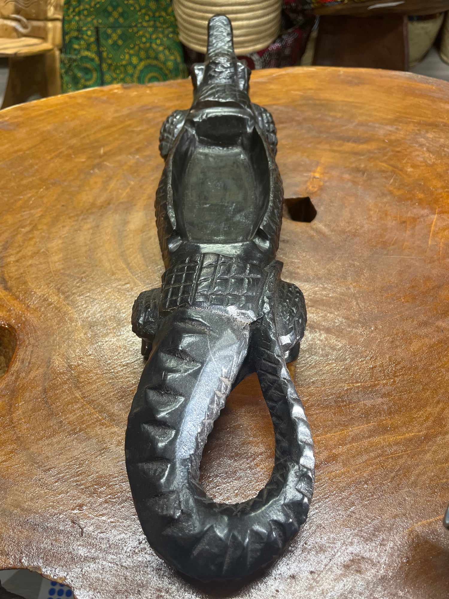 Hand Carved Stunning Ebony Crocodile With Coin / Jewellery Dish