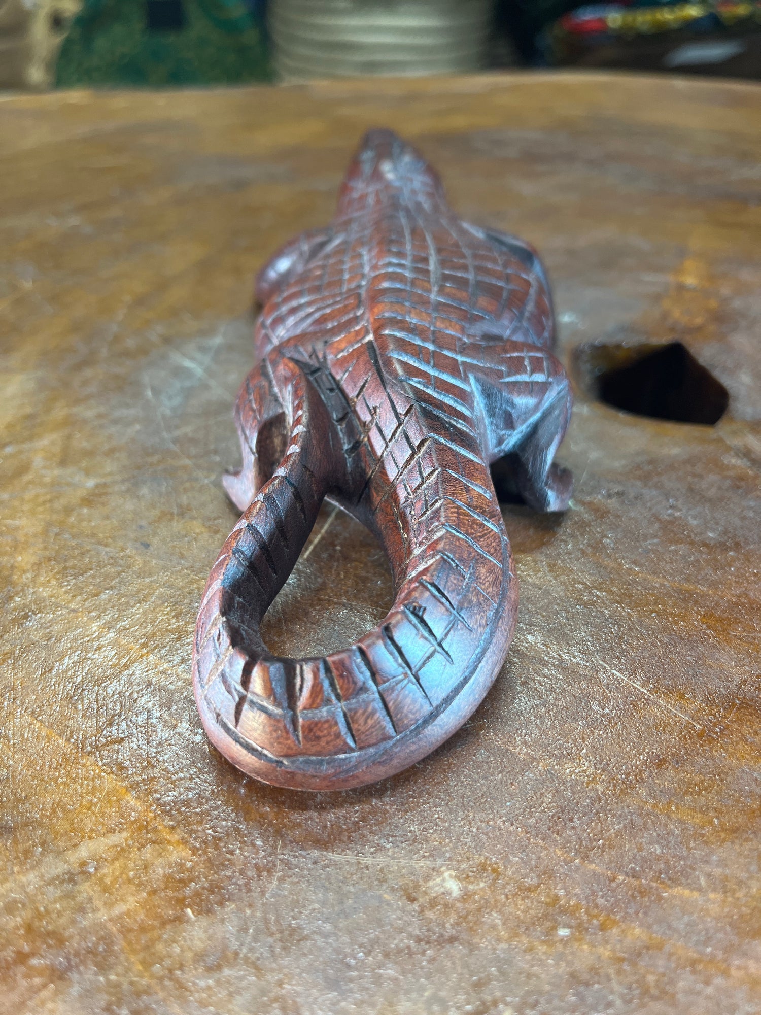 Handmade Reddish Wood Crocodile Malawi