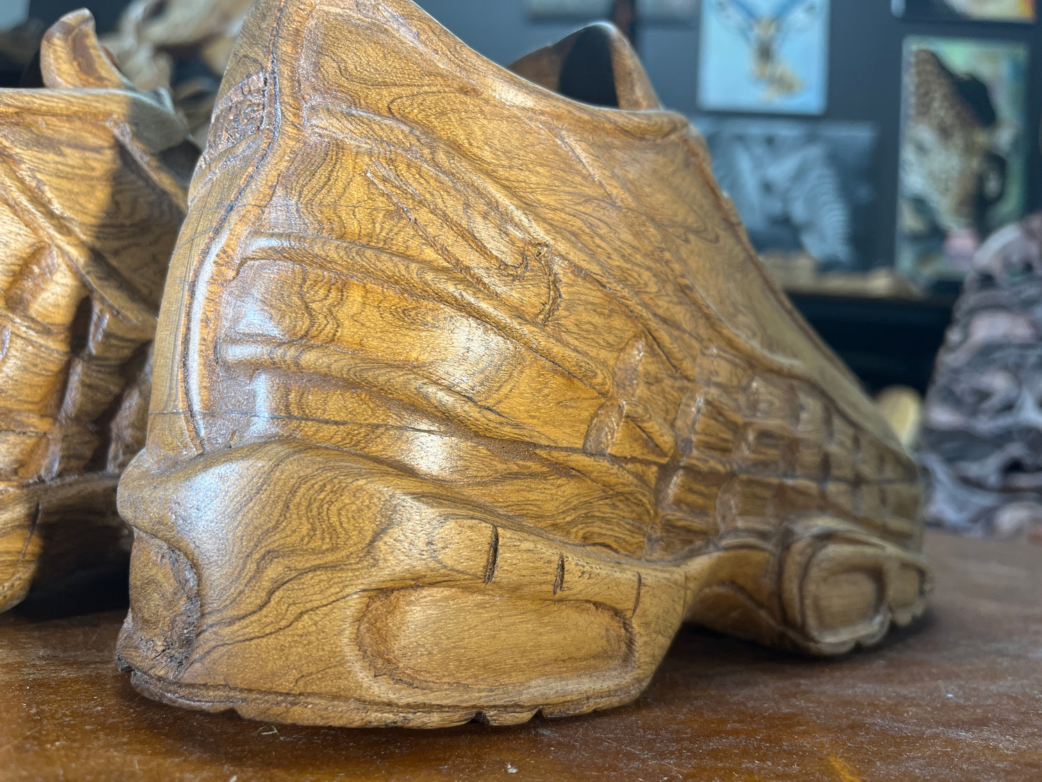 Pair of Nike Air Max 95 V1.1 Hand Carved Mahogany Display Piece