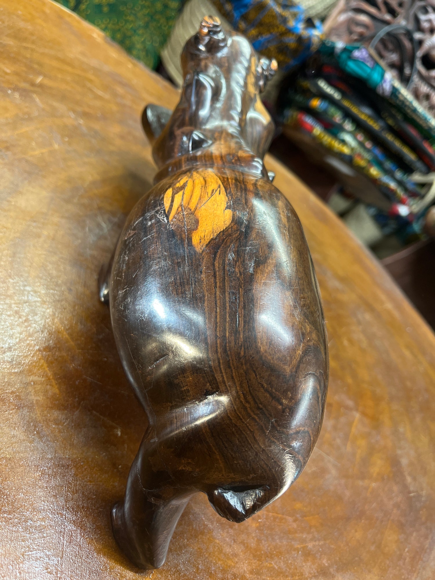 Hand Carved Wooden Hippo - Mouth Open No Teeth