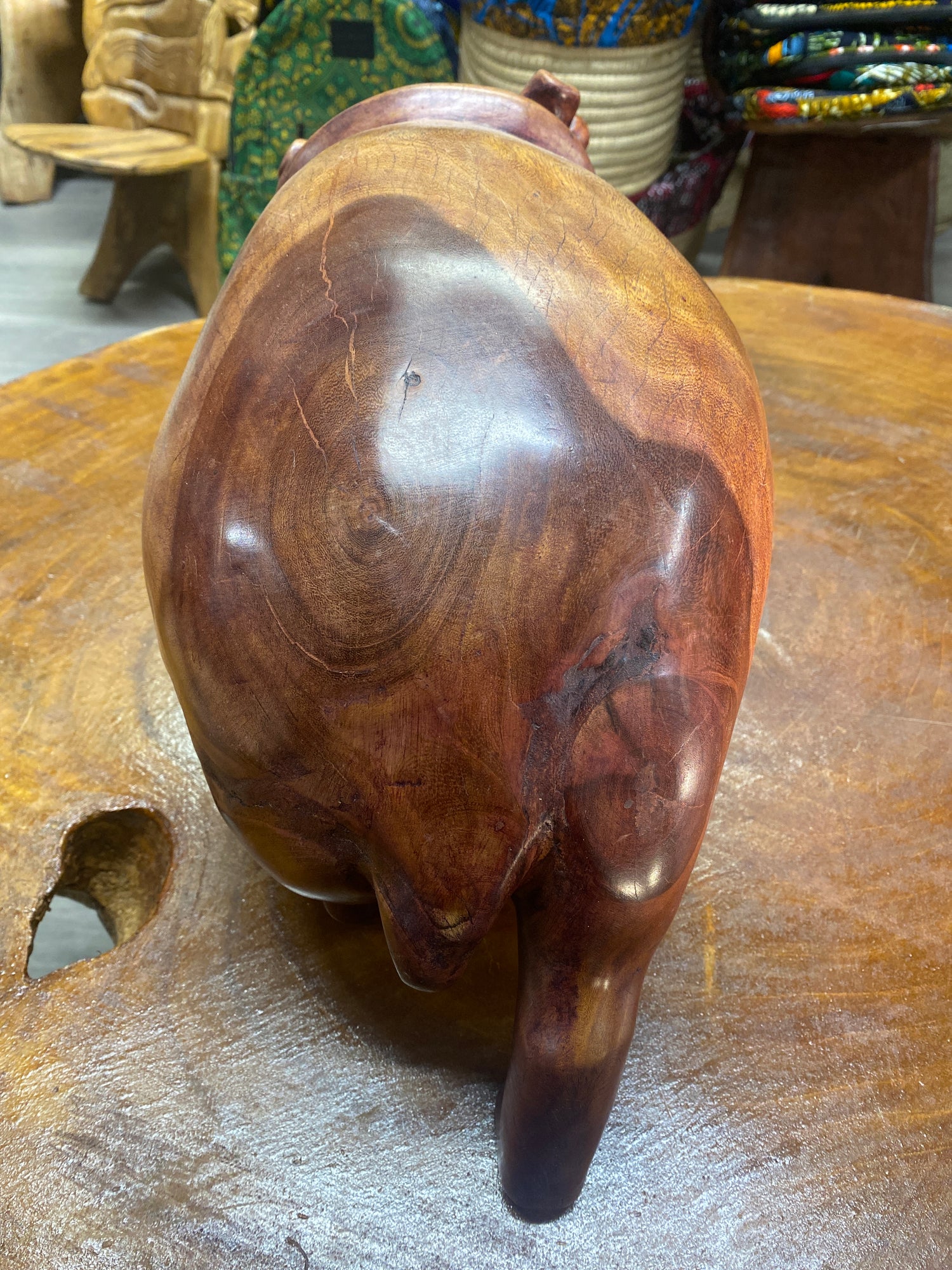 Big Reddish Colour Hand Carved Wooden Hippo - Mouth Closed (Heavy Piece)