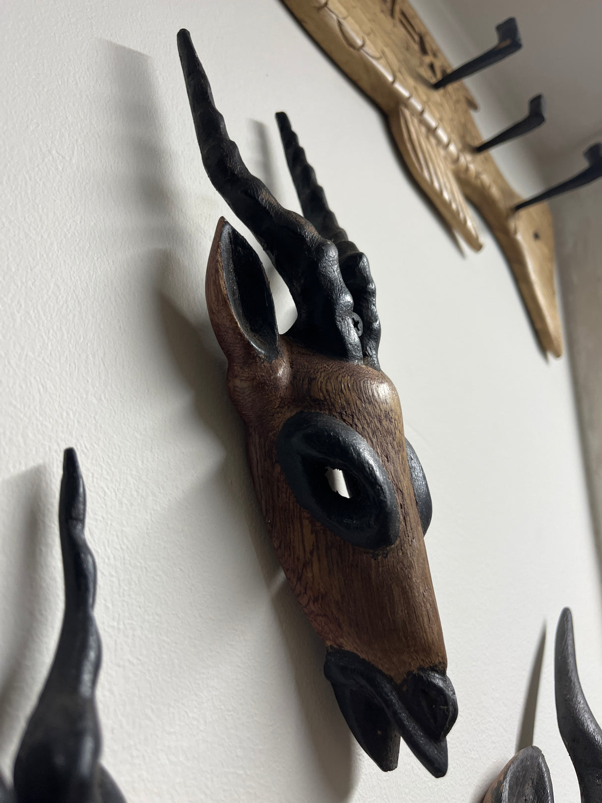 Set of Three Hand Carved Antelope Head Masks