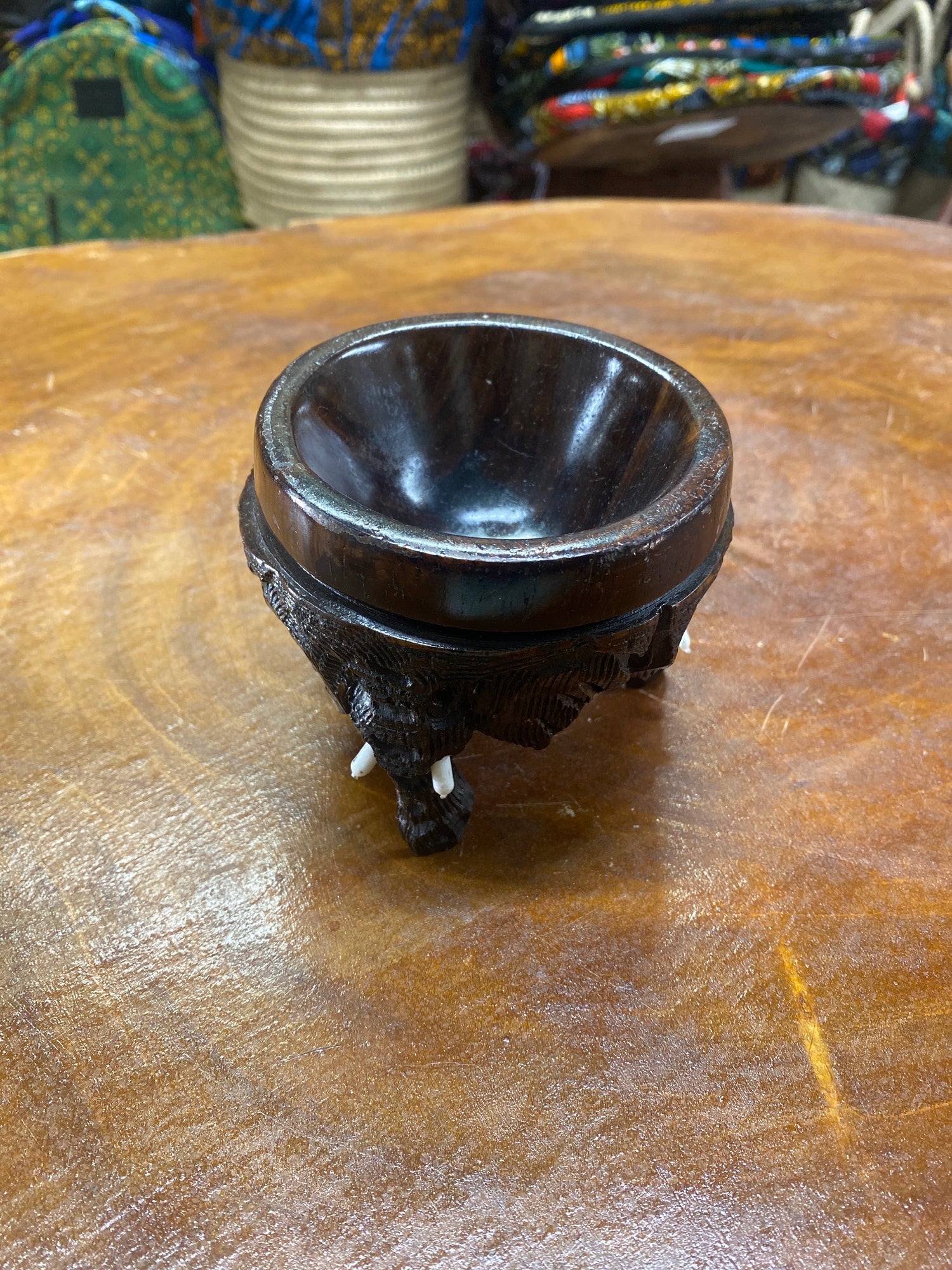 Intricate Ebony Hand Carved Elephant Head Coin / Jewellery Dish