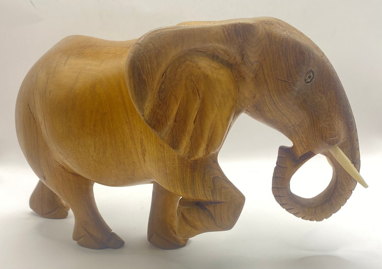 Hand Carved Ebony Elephant Striking Pose