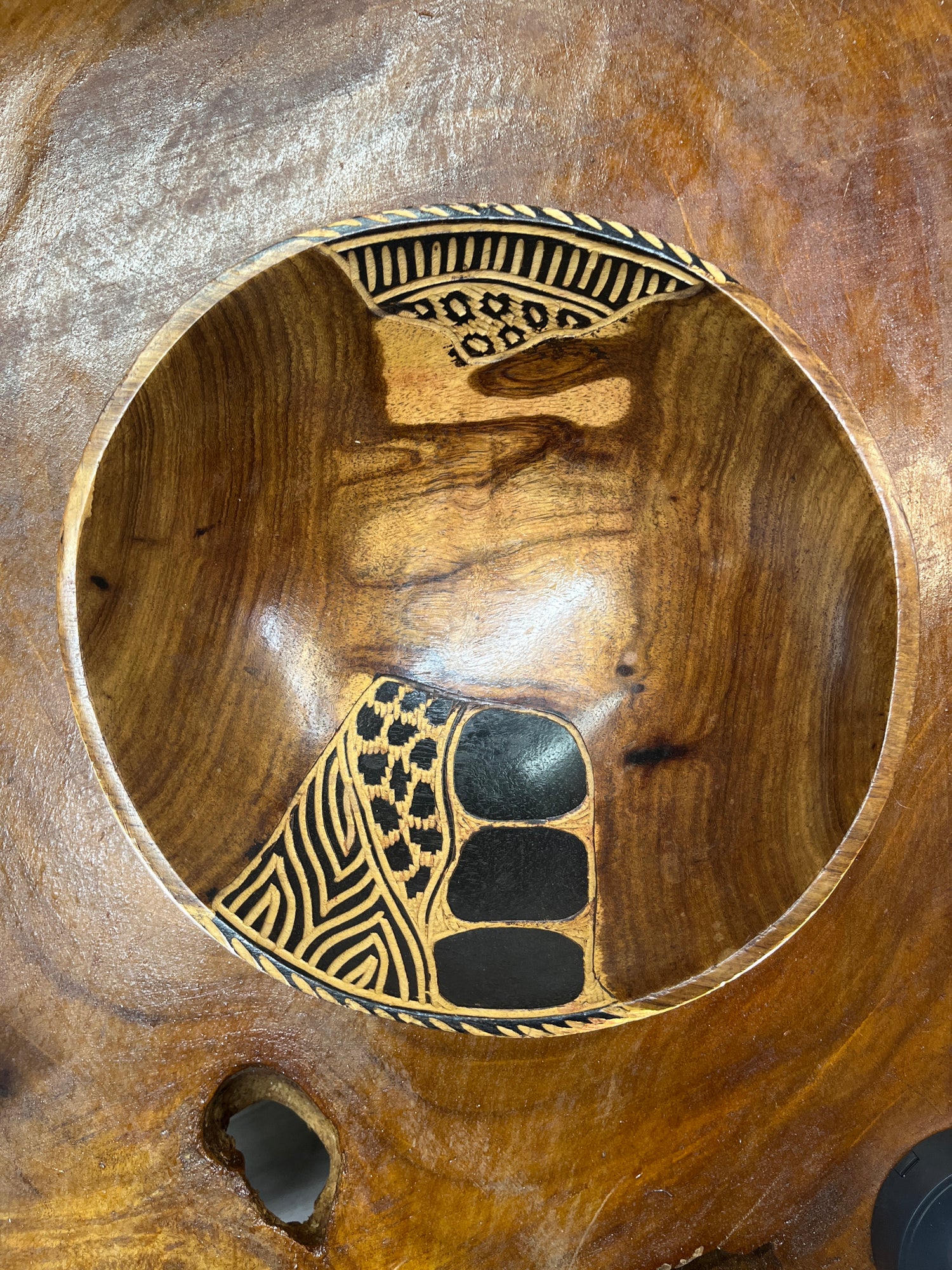 Hand carved Large Wooden Bowl Animal Skin Pattern Design