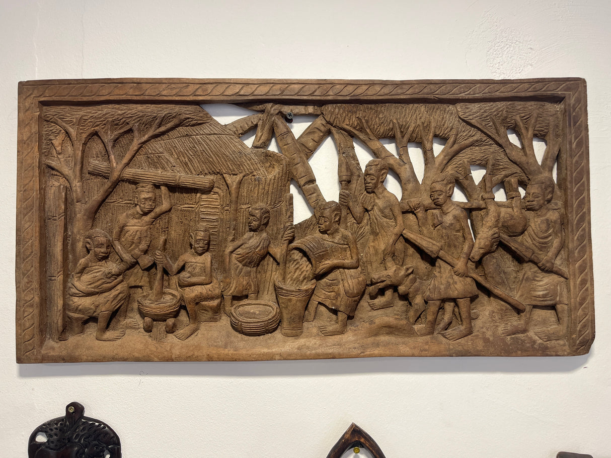 African Village Scene Wall Plaque