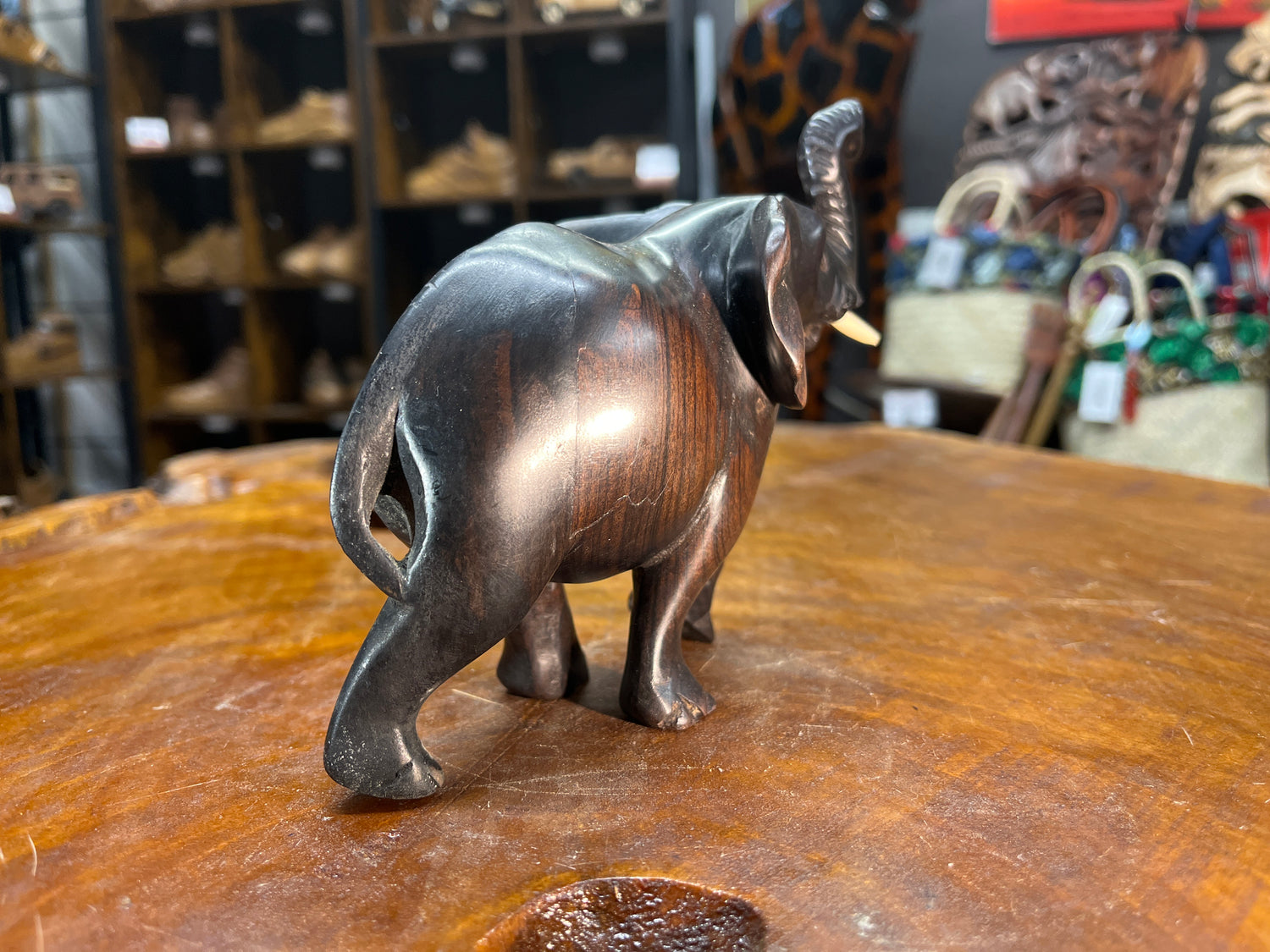 Hand Carved Ebony Elephant Striking Pose