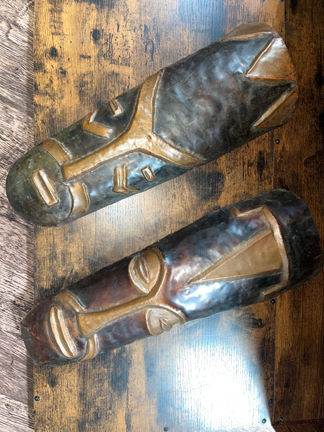 Set of Two Handmade Tribal Copper Masks