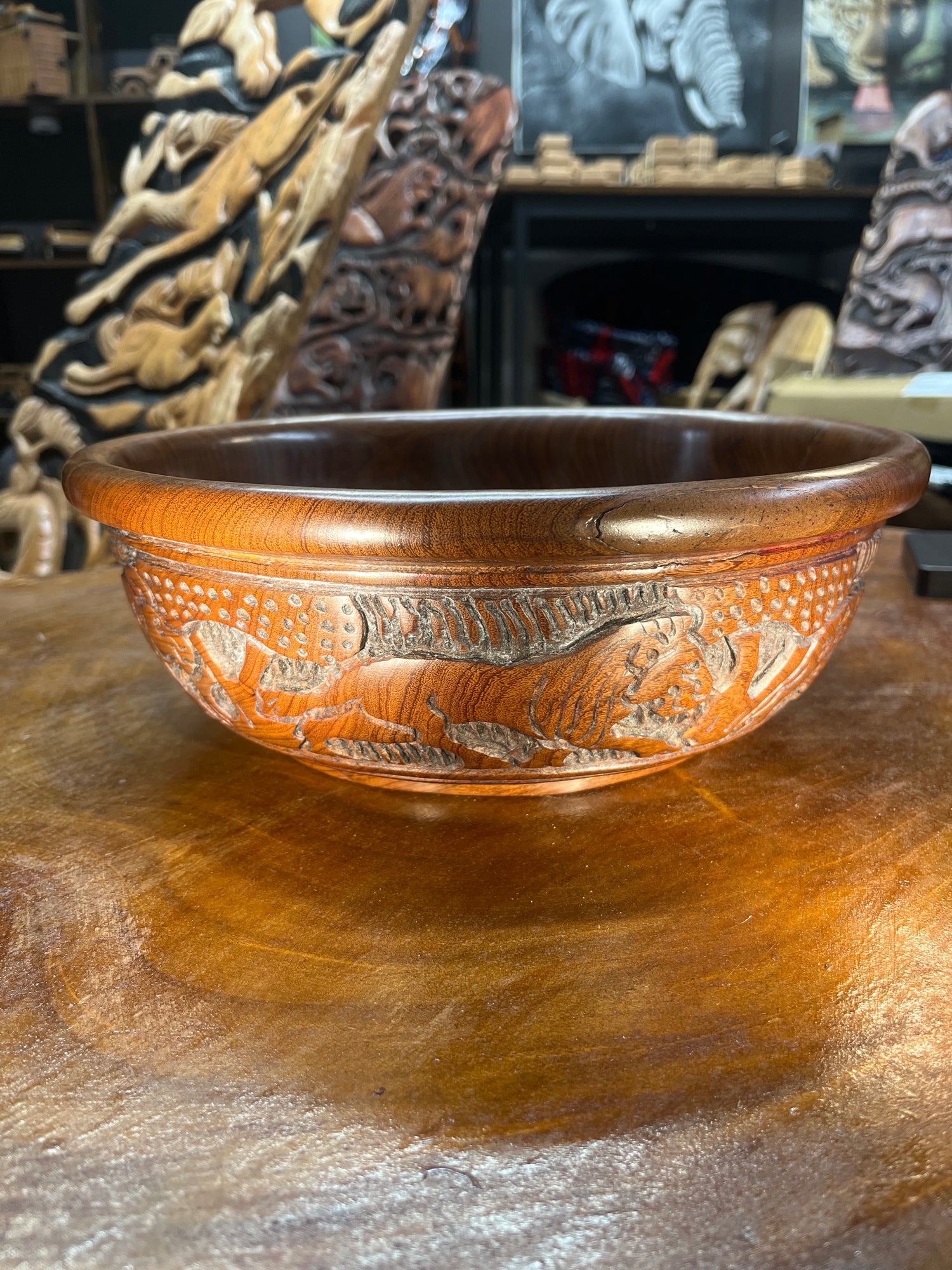 Intricately Hand Carved Wooden Bowl ‘Big 5’ Design