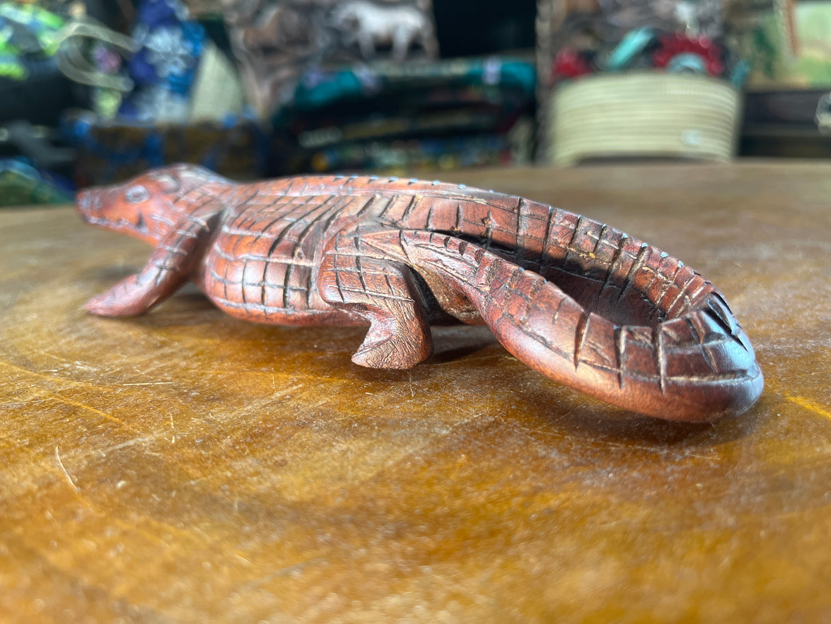 Handmade Reddish Wood Crocodile Malawi