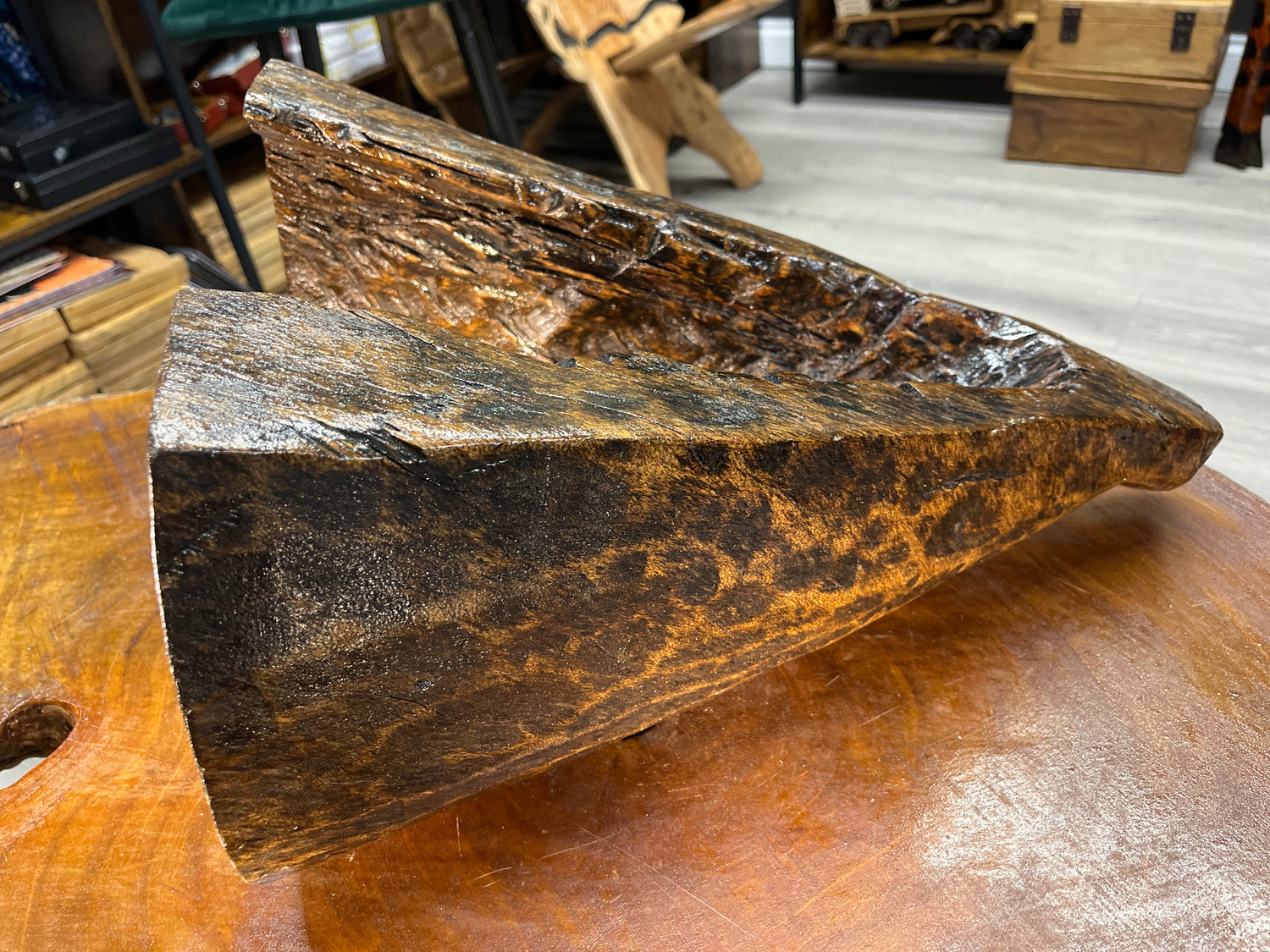 Reclaimed Stunning and Unique Lake Malawi Canoe End Display Dish - Polished and Hand Made