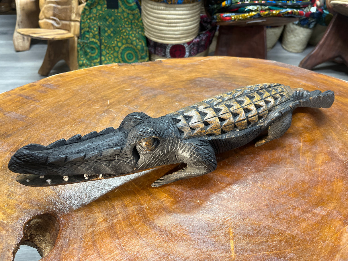 Hand Carved Intricate Wooden Crocodile Malawi