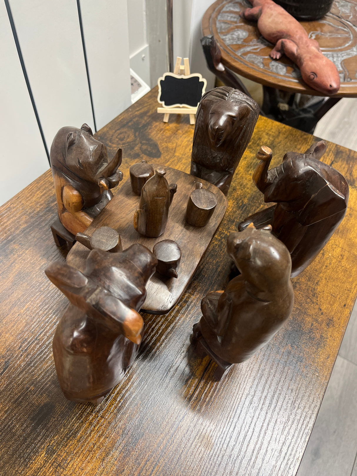 ‘Animal Party’ Carved Wooden Display Piece