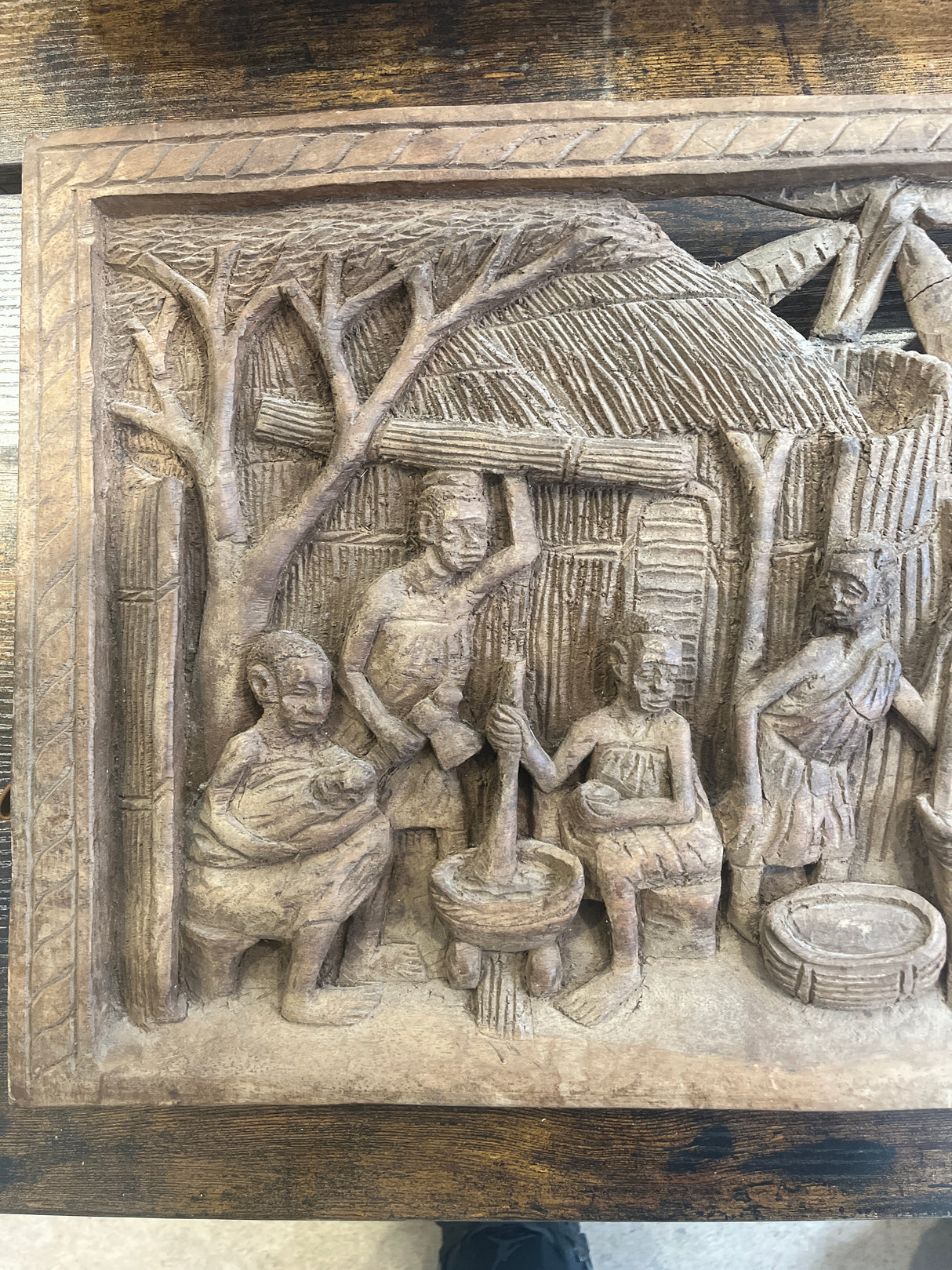 African Village Scene Wall Plaque