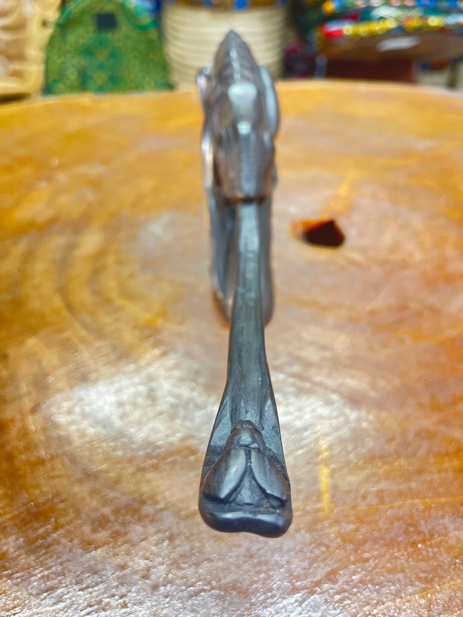 Hand Carved Ebony Lizard / Gecko on a Tree Branch Catching a Fly