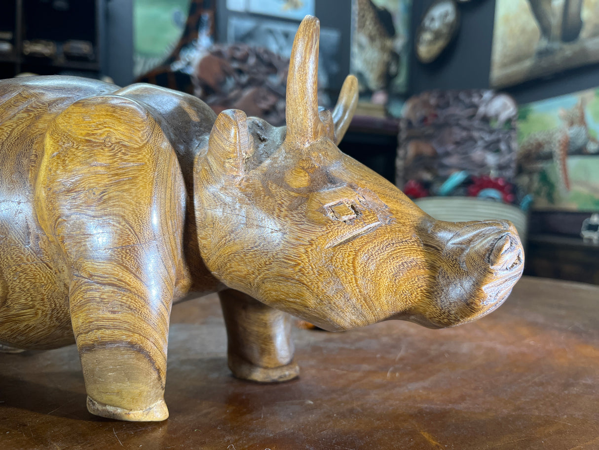 Hand Carved Wooden Beautifully Grained Heifer Cow With Horns