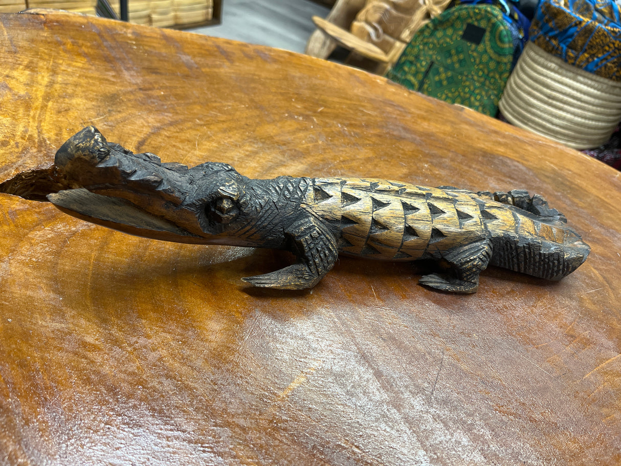 Hand Carved Intricate Wooden Crocodile Malawi