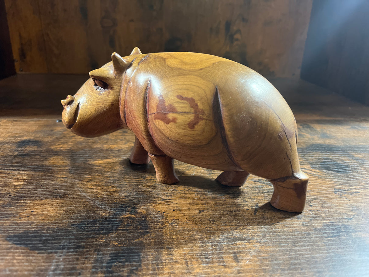 Mahogany Hand Carved Hippo