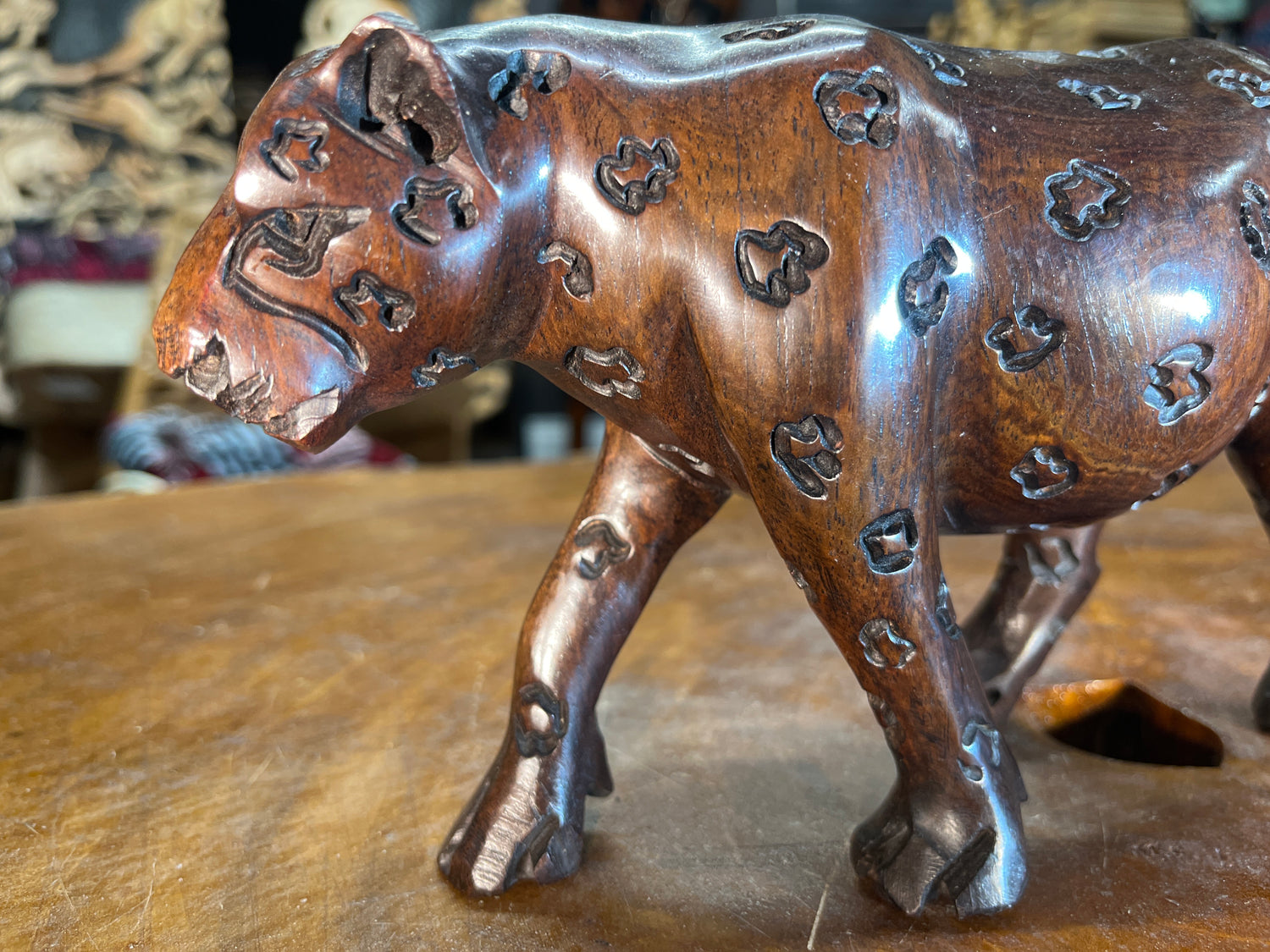 Hand Carved Ebony Wood Mother and Baby Leopard