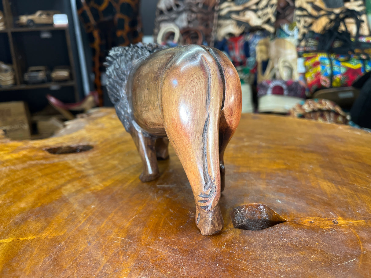 Hand Carved Wooden Lion Fresh Faced with An Intricate Mane