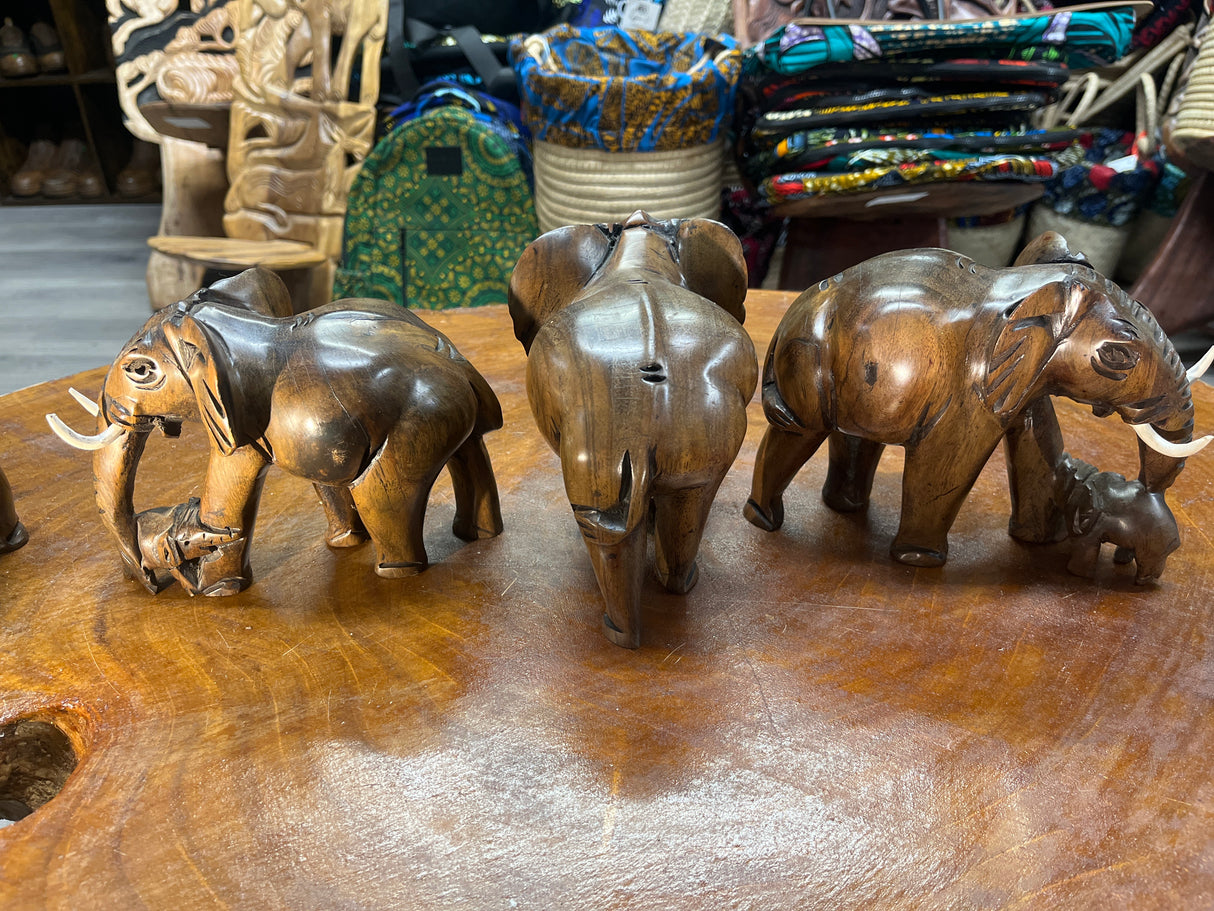 Hand Carved Wooden Elephant - Mother and Baby Malawi (Medium)
