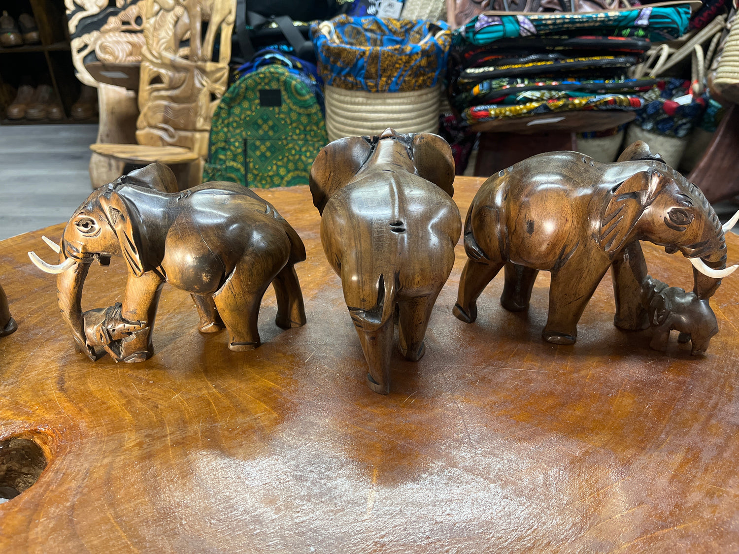 Hand Carved Wooden Elephant - Mother and Baby Malawi (Medium)