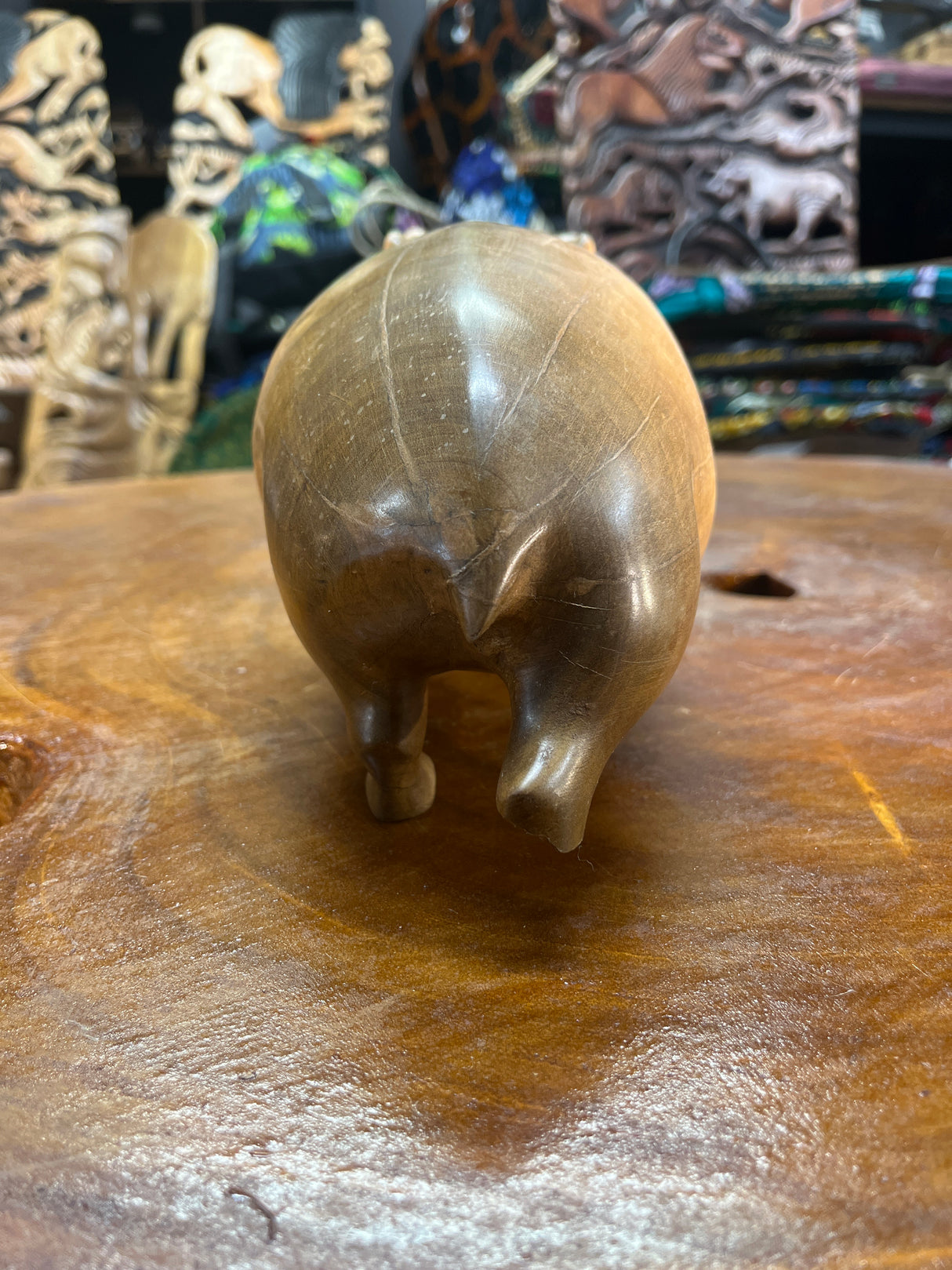 Hand Carved Wooden Walking Hippo - Mouth Open With Teeth