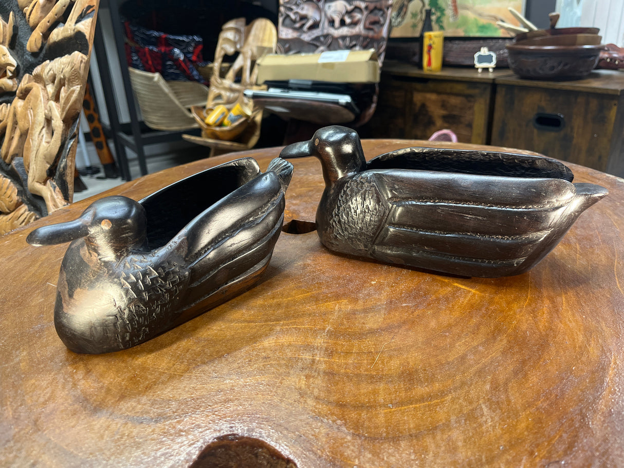 Handmade Ebony Pair of Ducks Decorative and Useful Storage Ornament
