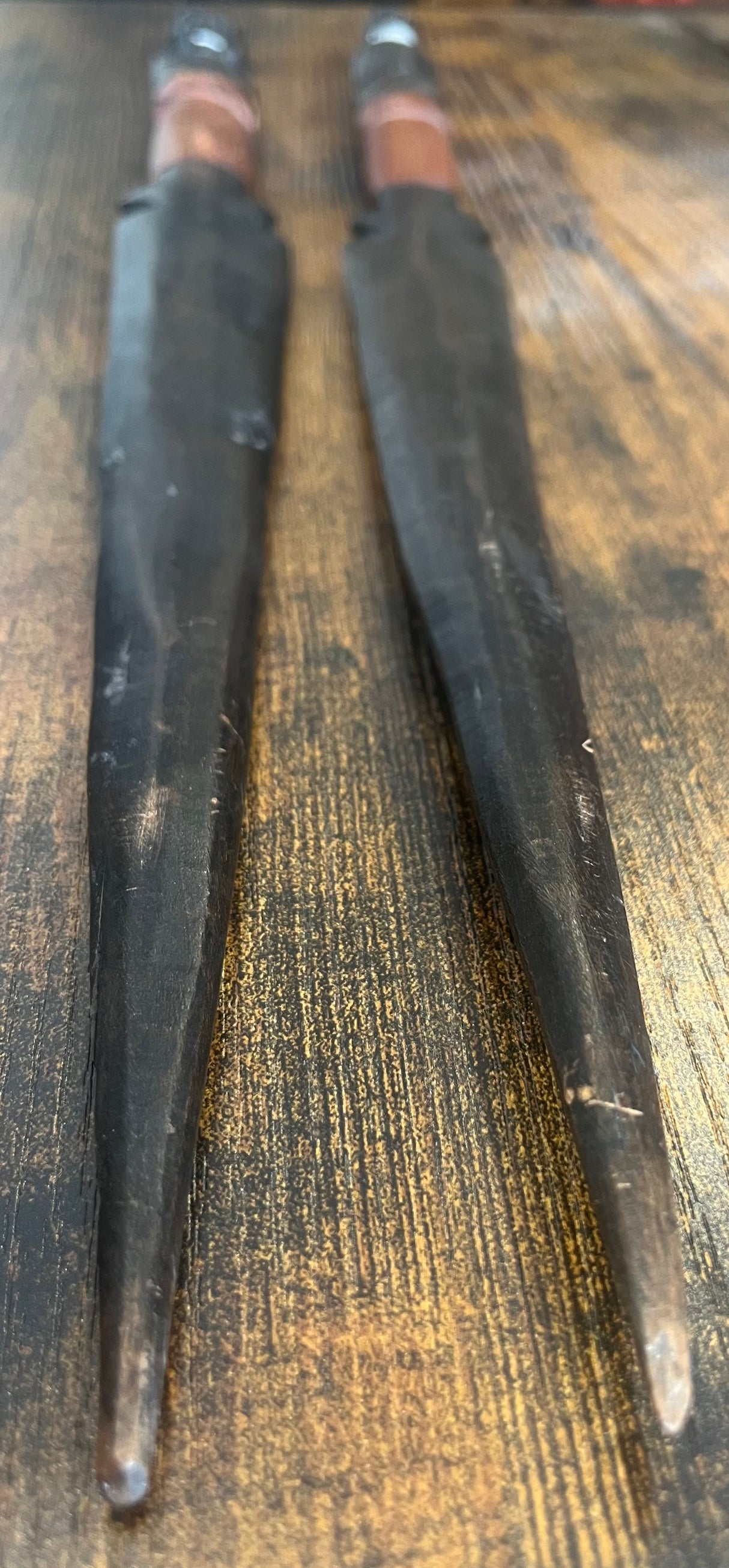 Pair of Large African Hand Carved Wooden Ceremonial Tribal Daggers
