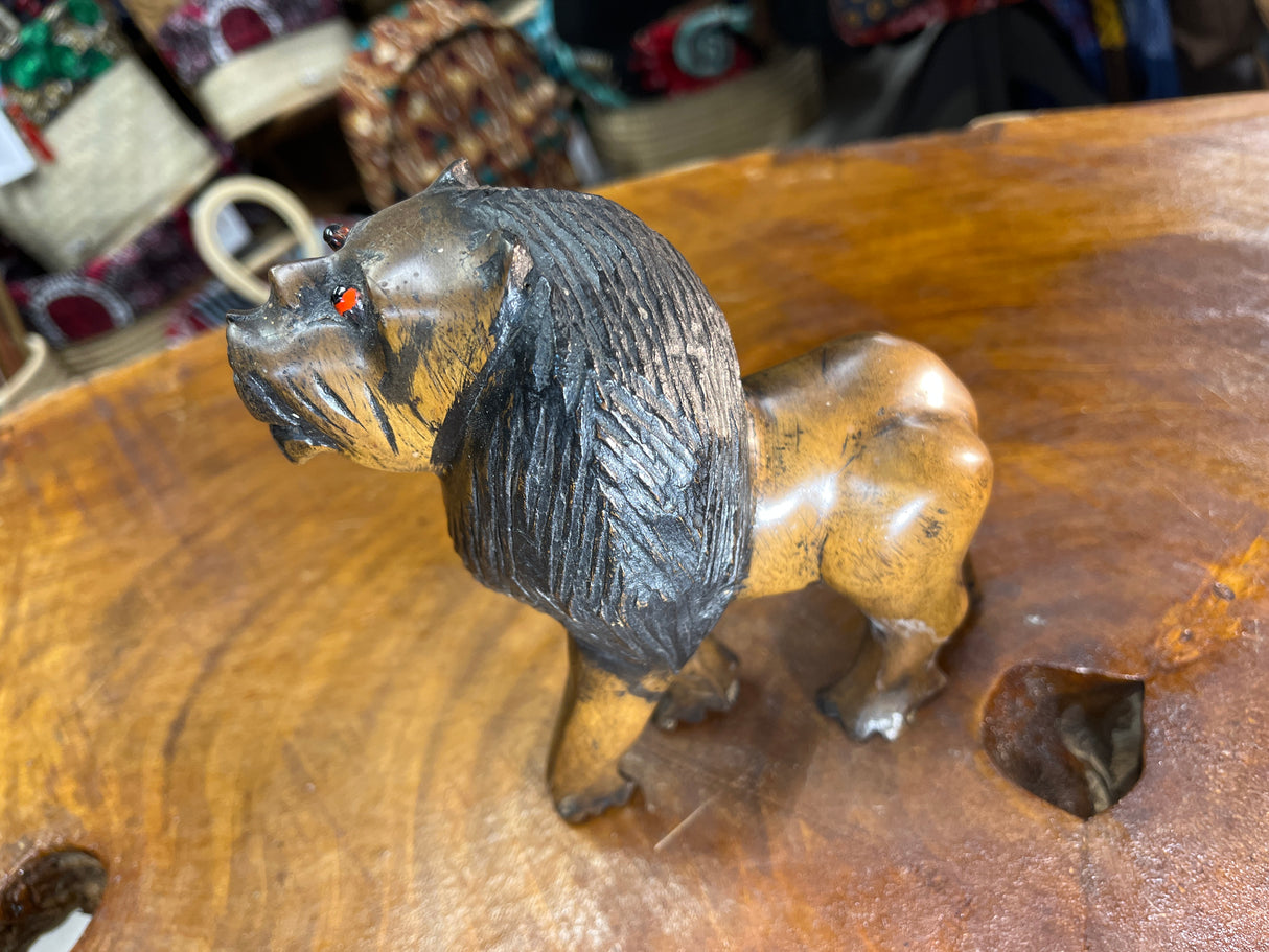 Pair of Scary Red Eyed Lions Looking Right At You Hand Carved With Depth