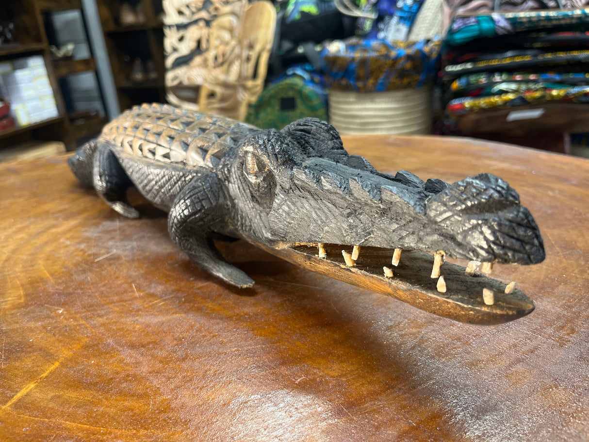 Hand Carved Intricate Wooden Crocodile Malawi