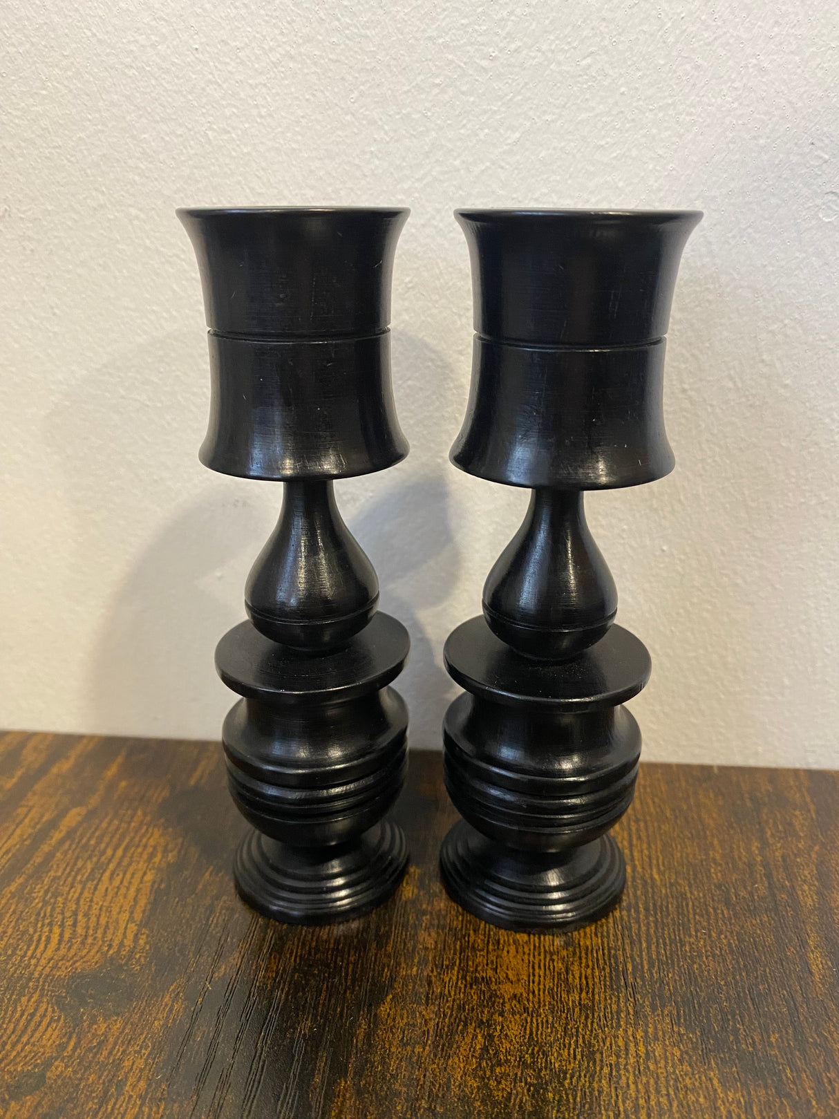 Pair of Handmade Ebony Candle Holders