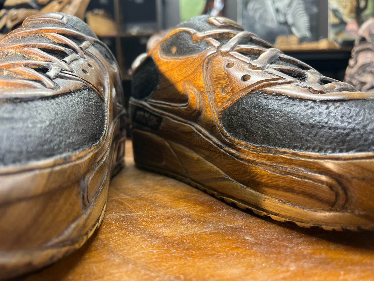 Pair of Nike Air Max 90 V2.1 Hand Carved Painted Mahogany Display Piece