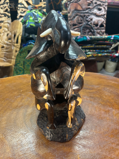Hand Carved Happy Ebony Elephant