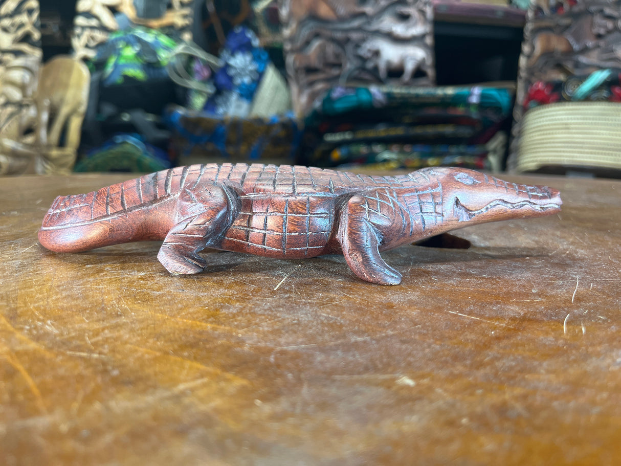 Handmade Reddish Wood Crocodile Malawi