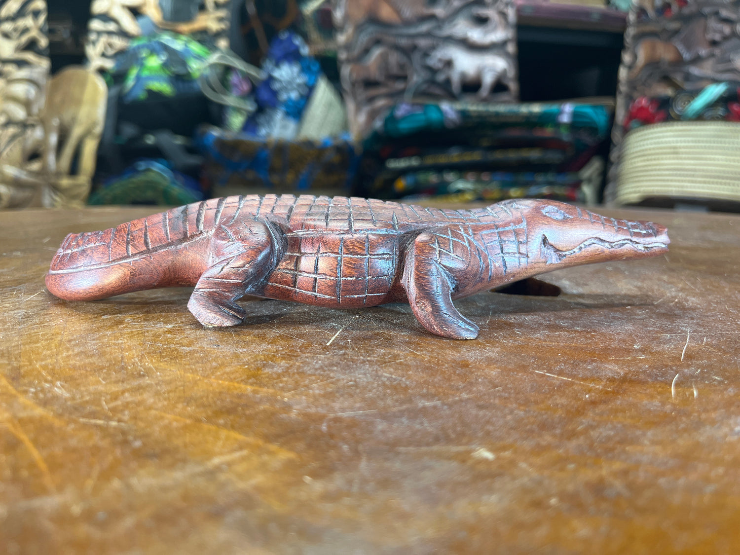Handmade Reddish Wood Crocodile Malawi