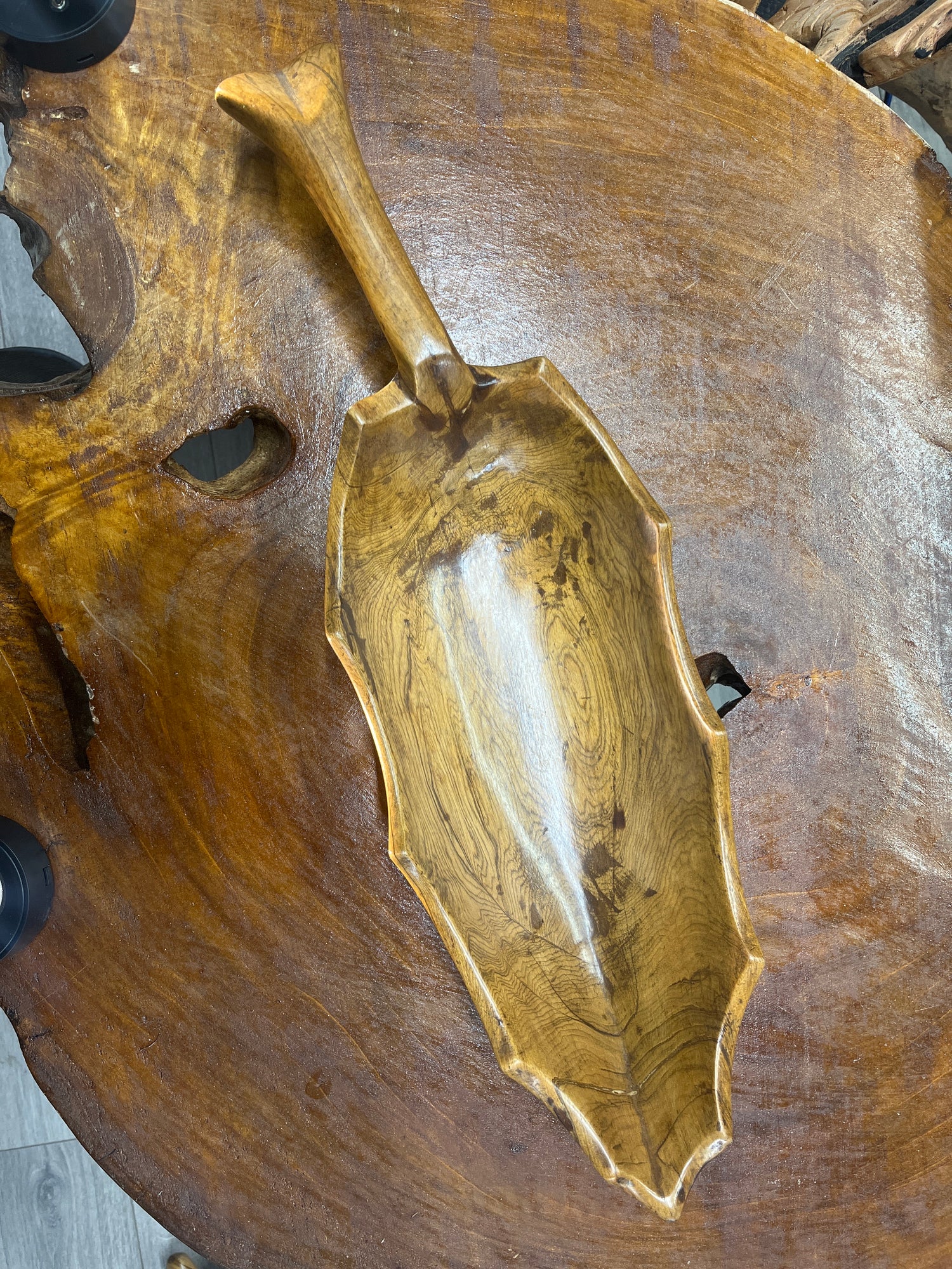 Medium Size Handmade Wooden Leaf Salad and Serving Dish (Long Stem)