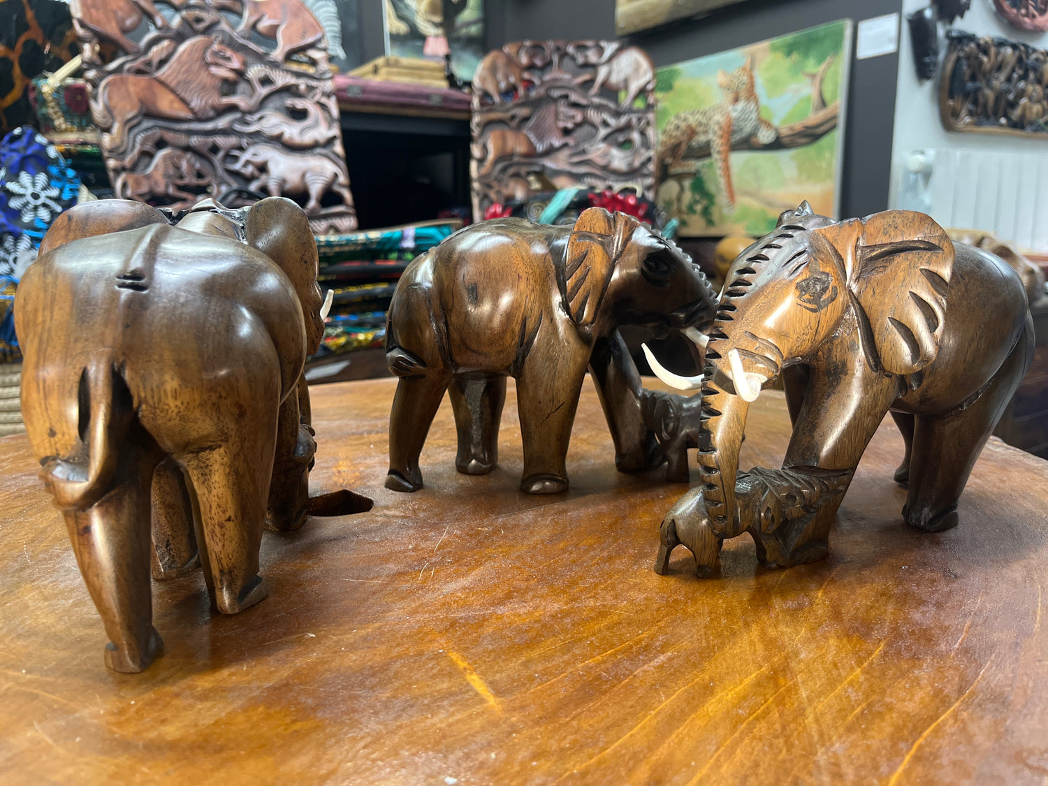 Hand Carved Wooden Elephant - Mother and Baby Malawi (Medium)
