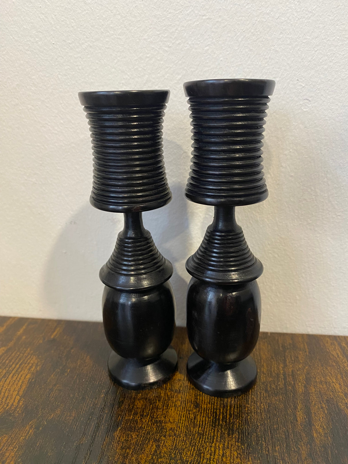 Pair of Handmade Ebony Candle Holders